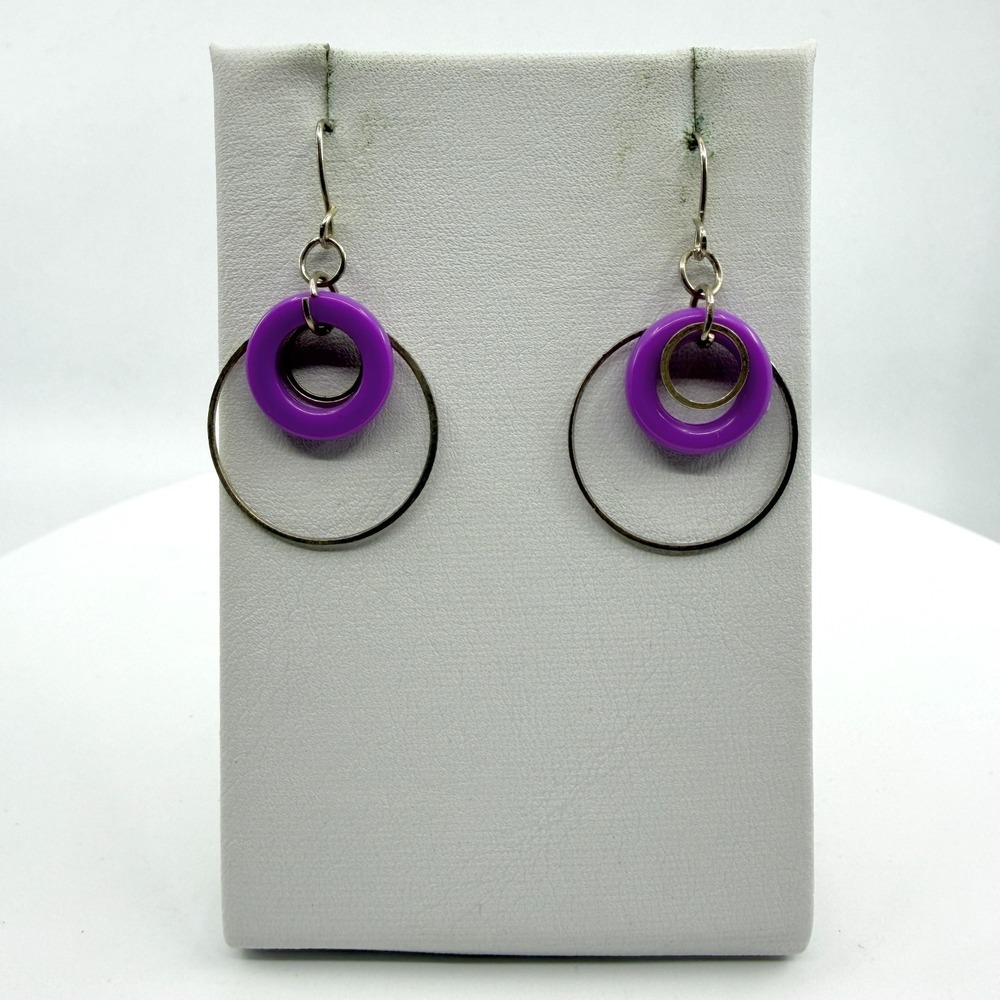 Vibrant Purple Ring Dangle Earrings Statement Geometric Boho Y2K Minimalist Chic